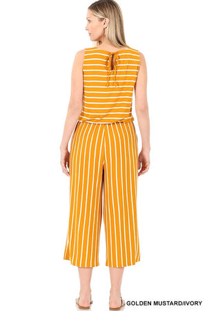 Zenana - flowy sleeveless jumpsuit - Striped Mustard