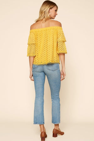 Skies are Blue  - Off Shoulder Eyelet Top
