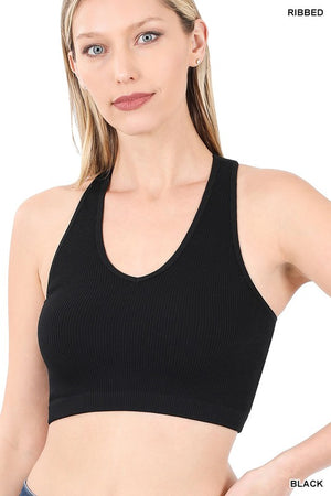 Zenana - Ribbed Racer Back Cropped Top - Black