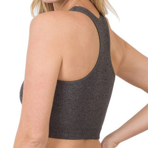 Zenana - Ribbed Cropped Racerback Bralette Charcoal