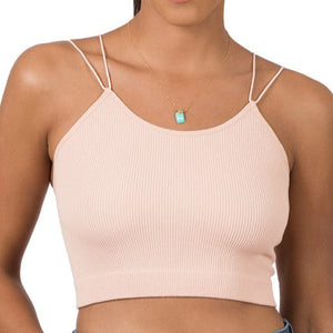 RIBBED SEAMLESS DOUBLE STRAP BRAMI - Dusty Blush