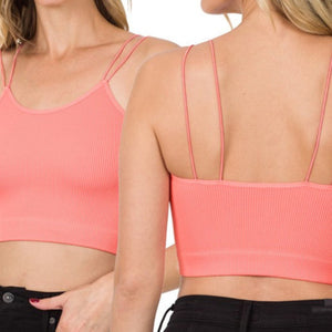 RIBBED SEAMLESS DOUBLE STRAP BRAMI - Dusty Blush