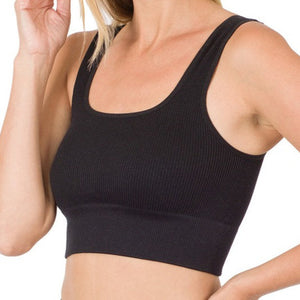 Zenana Straight Neck Crop Top - Black