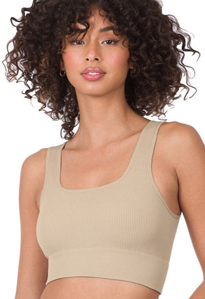 Zenana Ribbed Straight Neck crop Tank