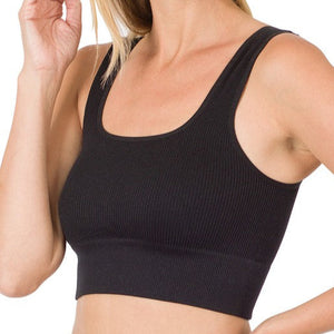 Zenana Ribbed straight Neck Crop Top Black