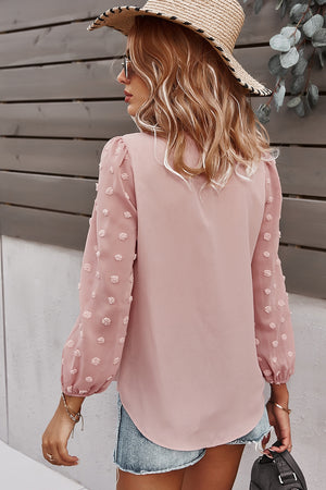 Swiss Dot V-neck Blouse - Blush