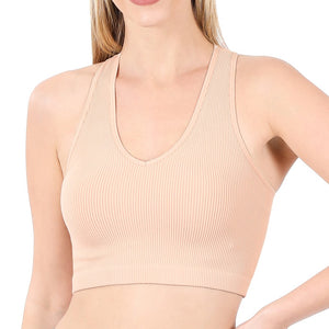 Zenana Ribbed Racer Back Cropped Top Dusty Blush