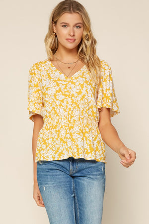 Skies Are Blue - Floral V-neck Top