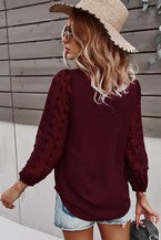swiss dot burgundy blouse