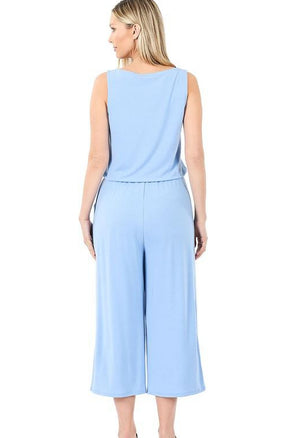 Zenana - sleeveless capri-length jumpsuit - Spring Blue