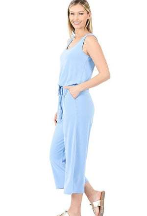 Zenana - sleeveless capri-length jumpsuit - Spring Blue