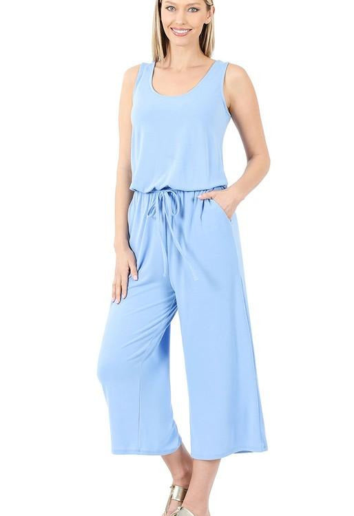 Zenana - sleeveless capri-length jumpsuit - Spring Blue