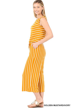 Zenana - flowy sleeveless jumpsuit - Striped Mustard
