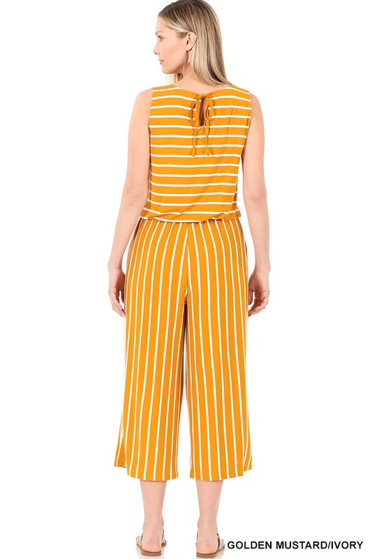 Zenana - flowy sleeveless jumpsuit - Striped Mustard