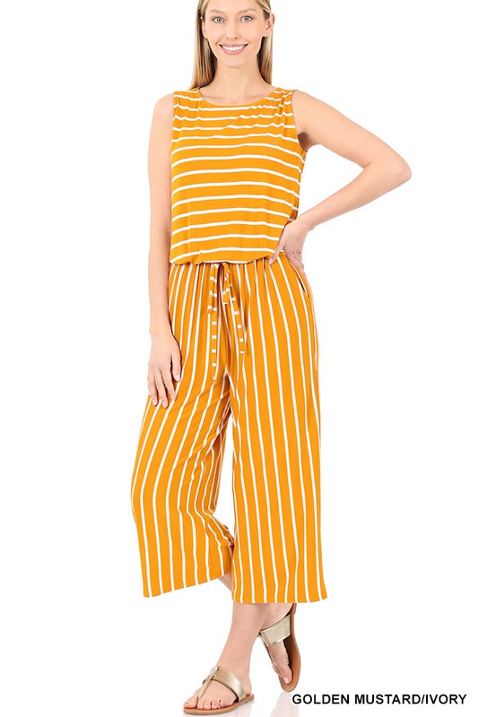 Zenana - flowy sleeveless jumpsuit - Striped Mustard