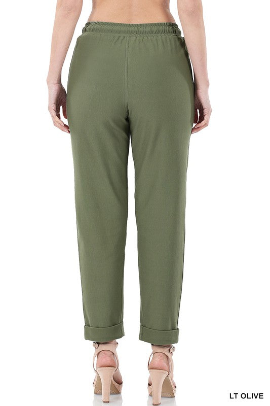 Zenana - Cotton drawstring jogger pants - Olive