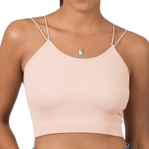 RIBBED SEAMLESS DOUBLE STRAP BRAMI - Dusty Blush