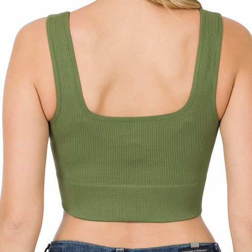 Zenana Ribbed Straight Neck crop Tank 