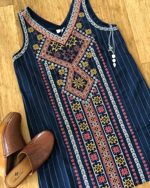 THML Boho Beauty Sleeveless Stripe Embroidered Shift Dress
