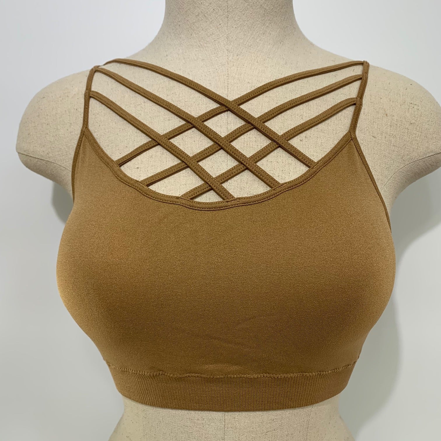 Seamless triple criss-cross front bralette - coffee