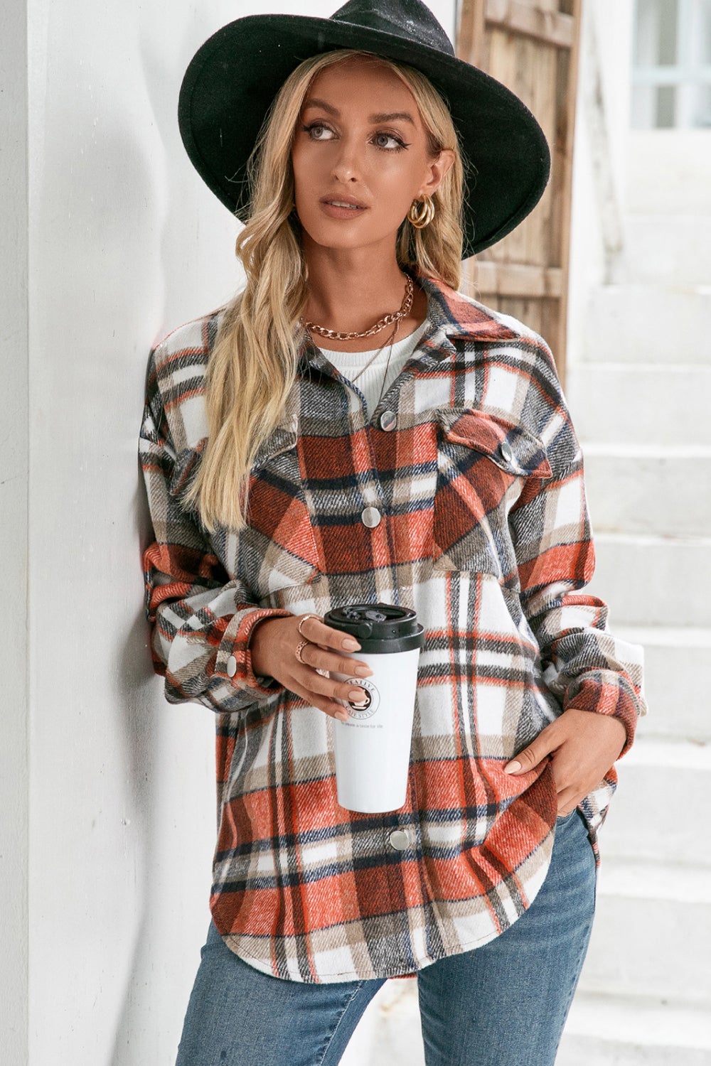 Plaid Buttoned Shirt Brown