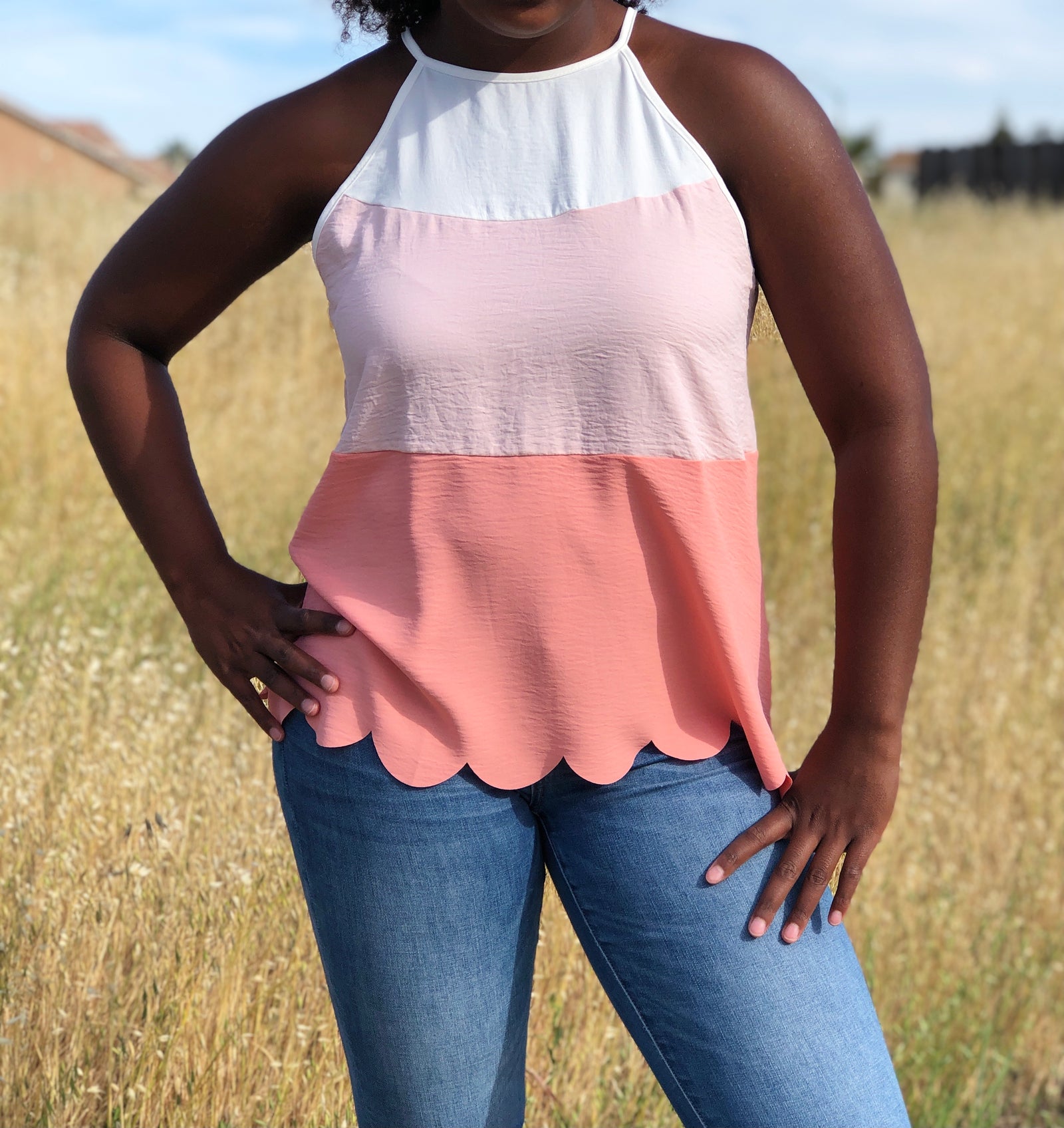 Pink Lilly - Coral Scalloped Tank Top