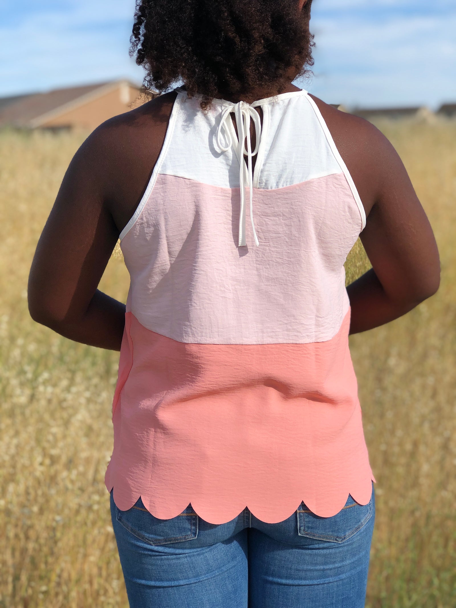 Pink Lilly - Coral Scalloped Tank Top