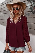 swiss dot burgundy blouse